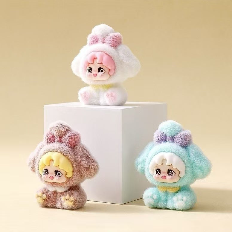 Flocked sitting dog cute figurine, cartoon adorable desktop decoration, trendy toy doll, creative small gift, wholesale