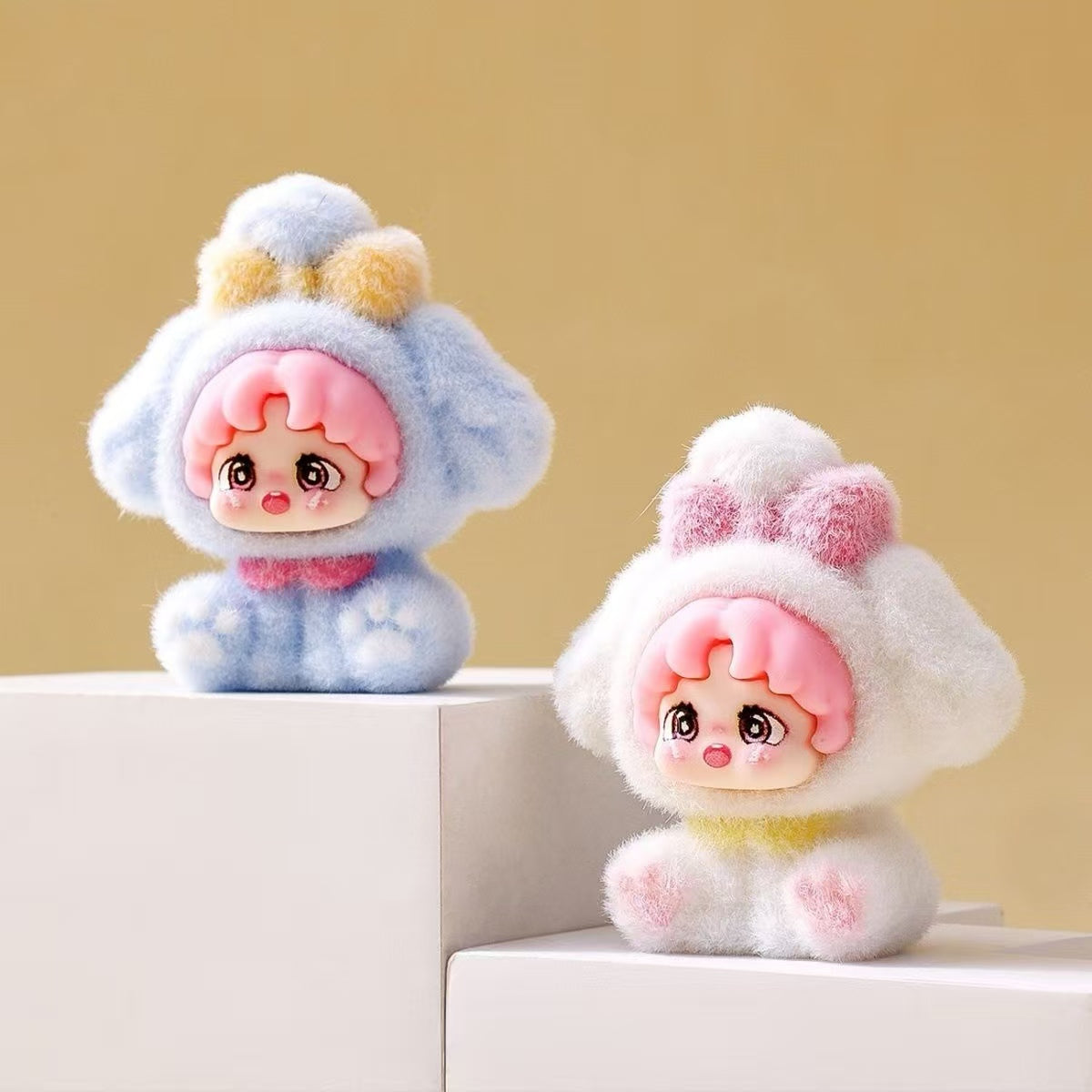 Flocked sitting dog cute figurine, cartoon adorable desktop decoration, trendy toy doll, creative small gift, wholesale