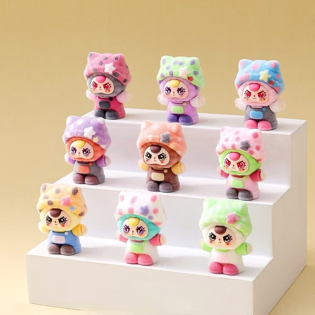 Flocked polka dot hat cat cute figurine, cartoon adorable desktop decoration, trendy collectible toy, creative gift, wholesale