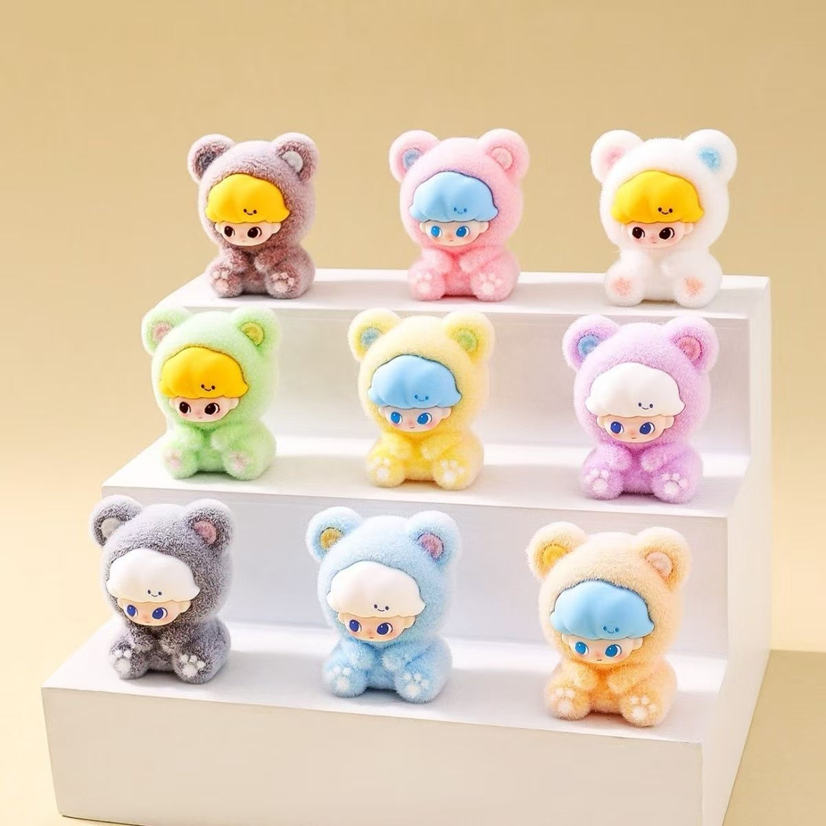 Flocked Bear Dimo Cute Figurine, Cartoon Adorable Desktop Decoration, Trendy Toy Doll, Creative Small Gift, Wholesale