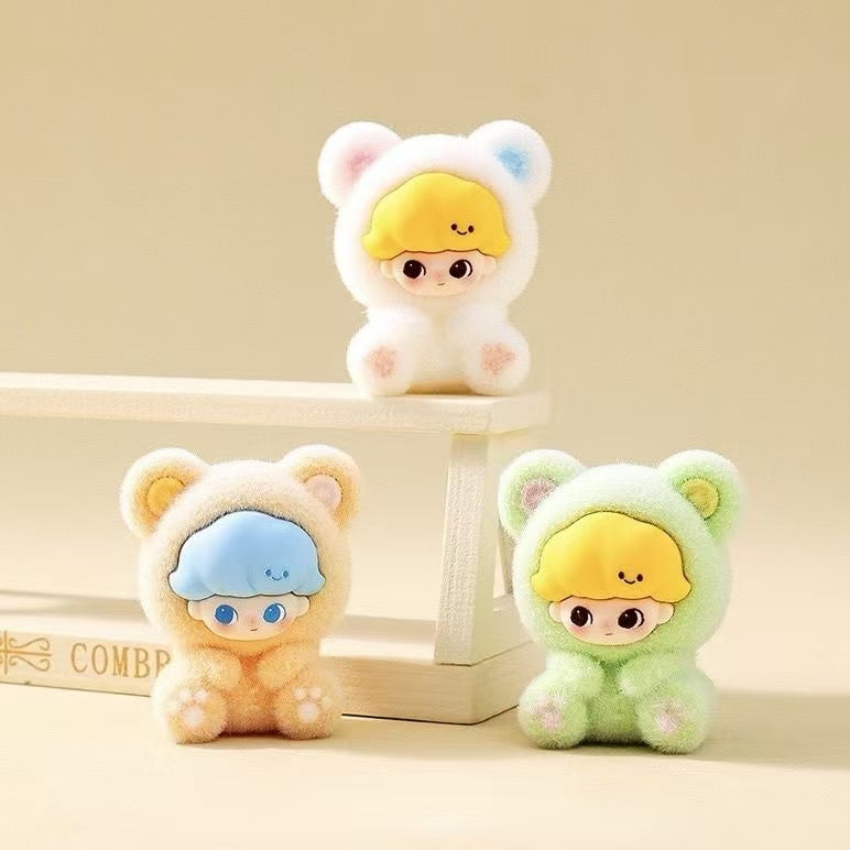 Flocked Bear Dimo Cute Figurine, Cartoon Adorable Desktop Decoration, Trendy Toy Doll, Creative Small Gift, Wholesale
