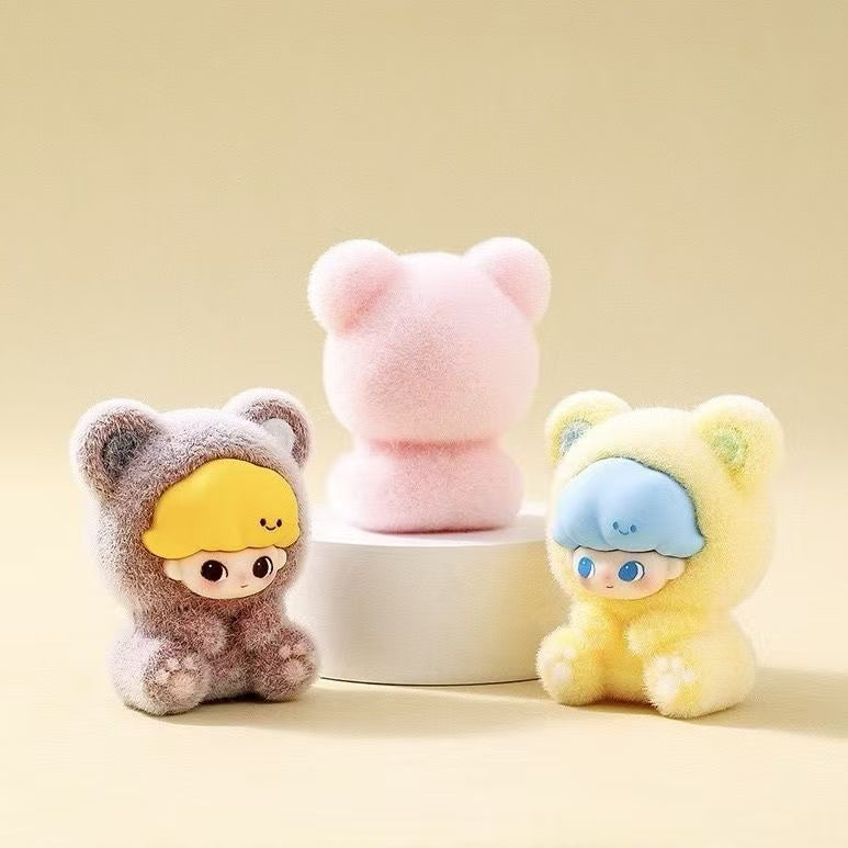 Flocked Bear Dimo Cute Figurine, Cartoon Adorable Desktop Decoration, Trendy Toy Doll, Creative Small Gift, Wholesale