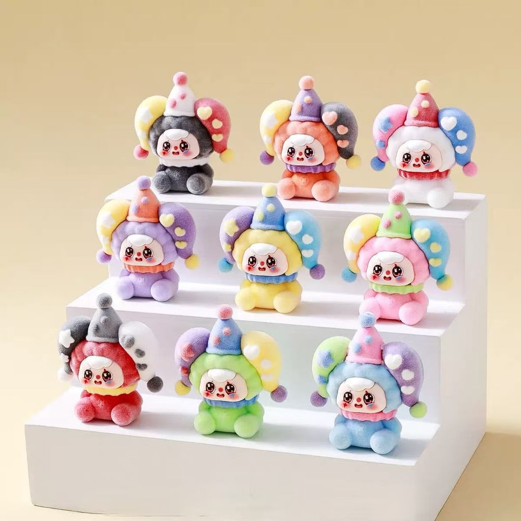 Flocked Clown Circus Cute Figurine, Cartoon Adorable Desktop Decoration, Trendy Toy Doll, Creative Gift, Wholesale