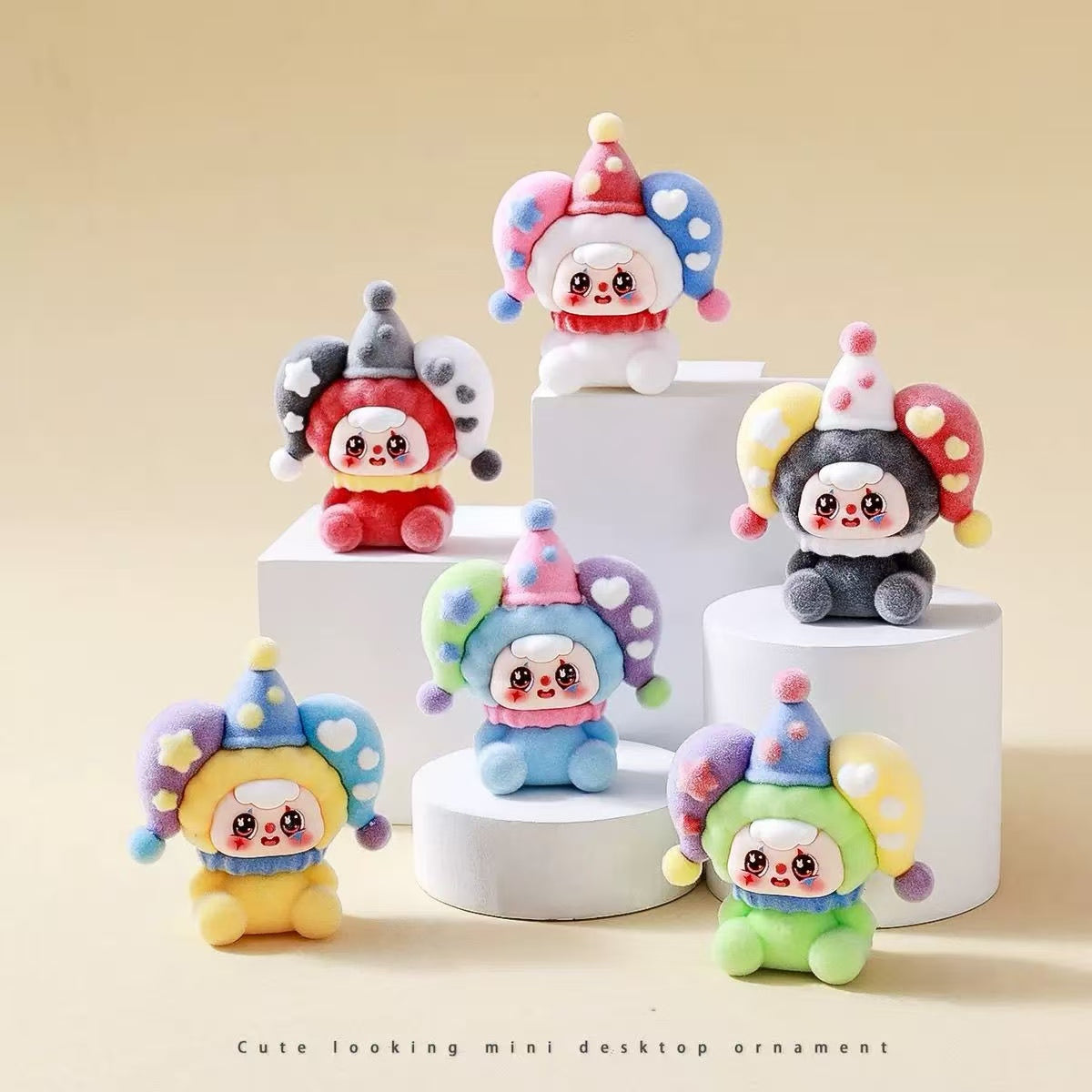 Flocked Clown Circus Cute Figurine, Cartoon Adorable Desktop Decoration, Trendy Toy Doll, Creative Gift, Wholesale