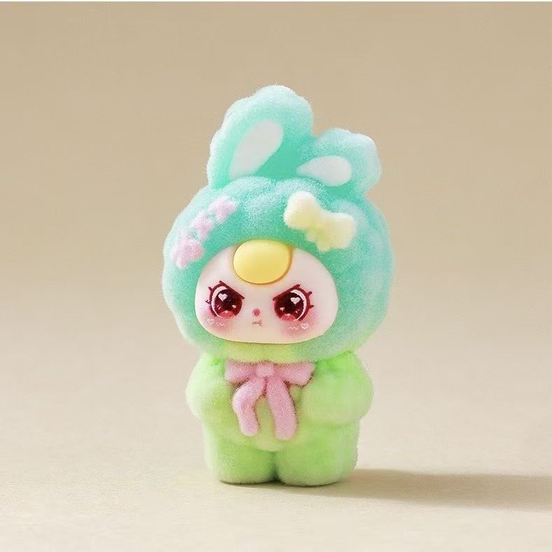 Flocked, Merry Rabbit cute figurine, cartoon adorable little bunny, desktop decoration, trendy toy figure, creative small gift