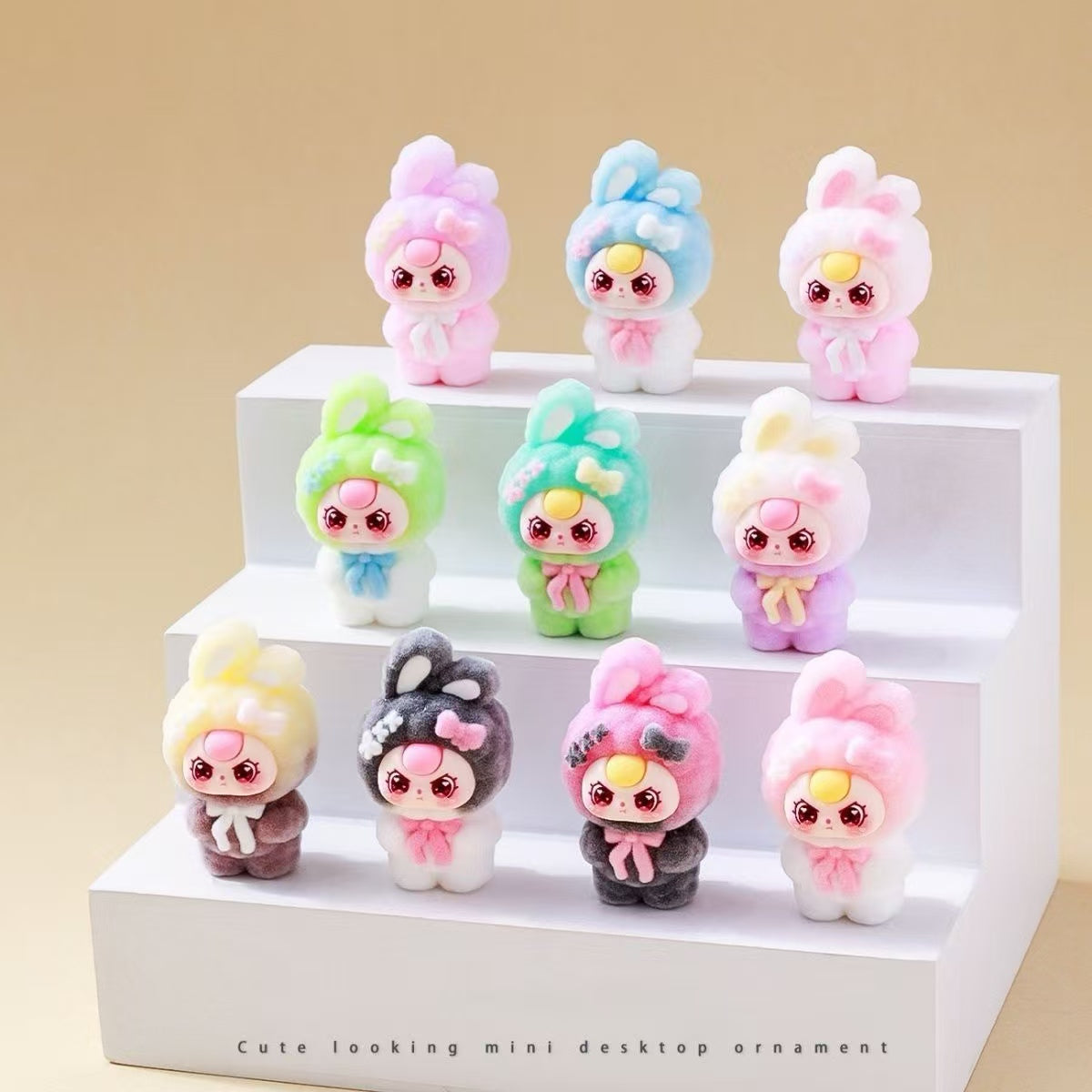 Flocked, Merry Rabbit cute figurine, cartoon adorable little bunny, desktop decoration, trendy toy figure, creative small gift