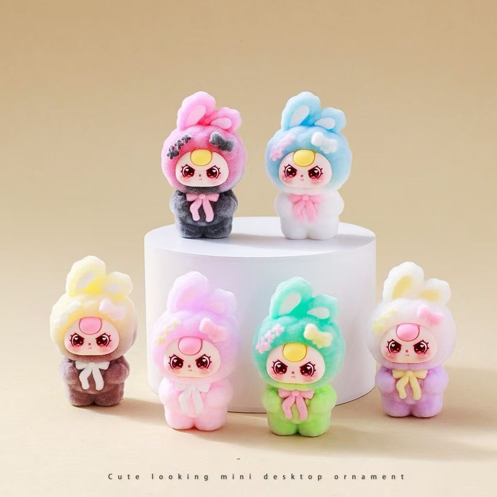 Flocked, Merry Rabbit cute figurine, cartoon adorable little bunny, desktop decoration, trendy toy figure, creative small gift