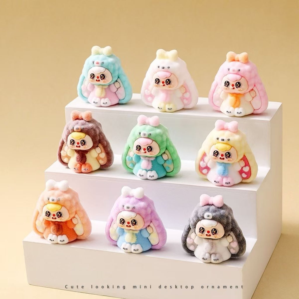 Flocked Pajama Droopy-Eared Bunny Baby, Cute Figurine, Cartoon Desktop Decoration, Trendy Toy Doll, Creative Gift