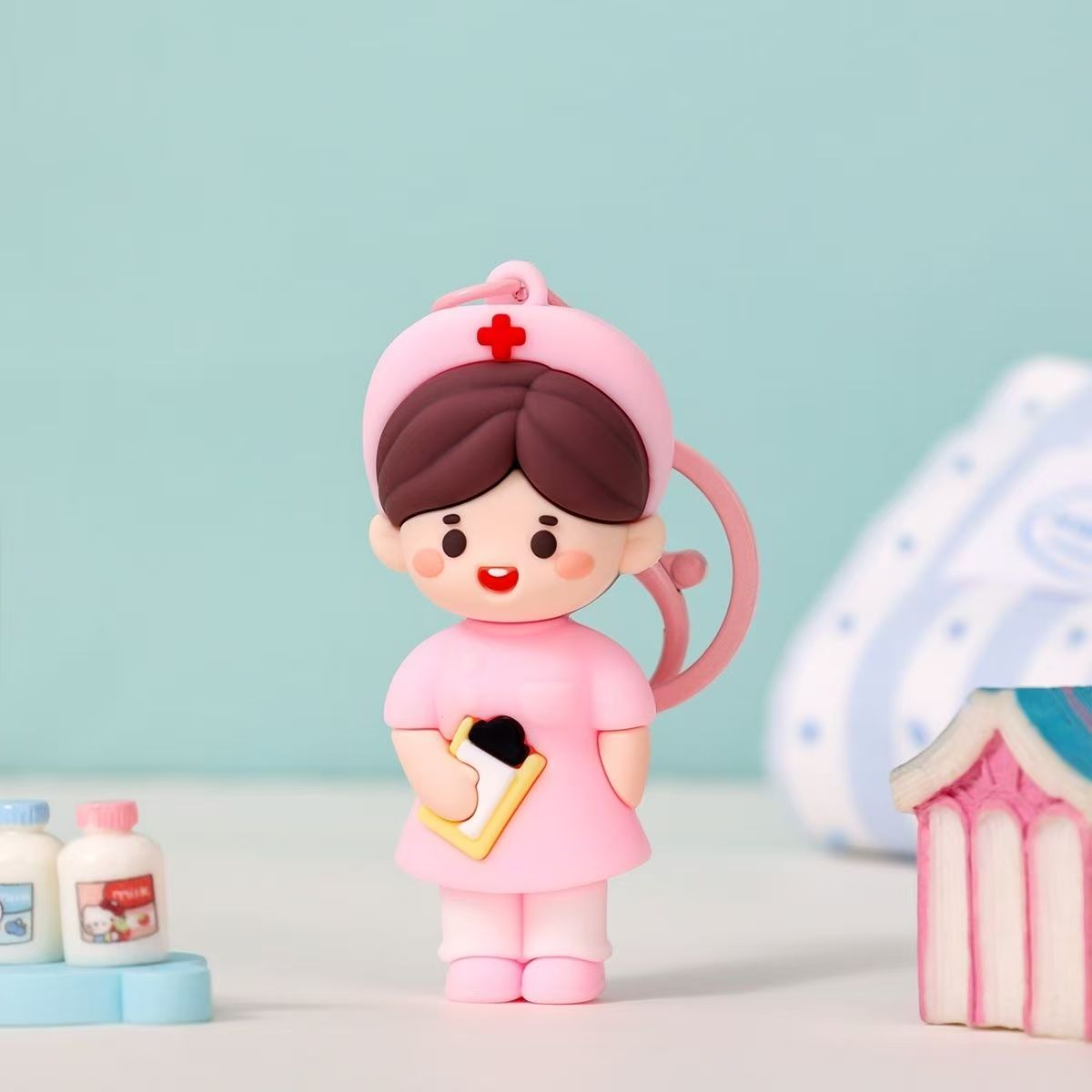 Soft silicone, nurse keychain, bag pendant, cute cartoon medical angel, 512 International Nurses Day, creative gift