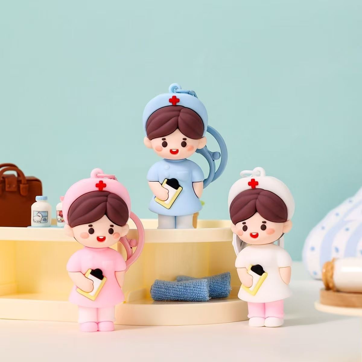 Soft silicone, nurse keychain, bag pendant, cute cartoon medical angel, 512 International Nurses Day, creative gift