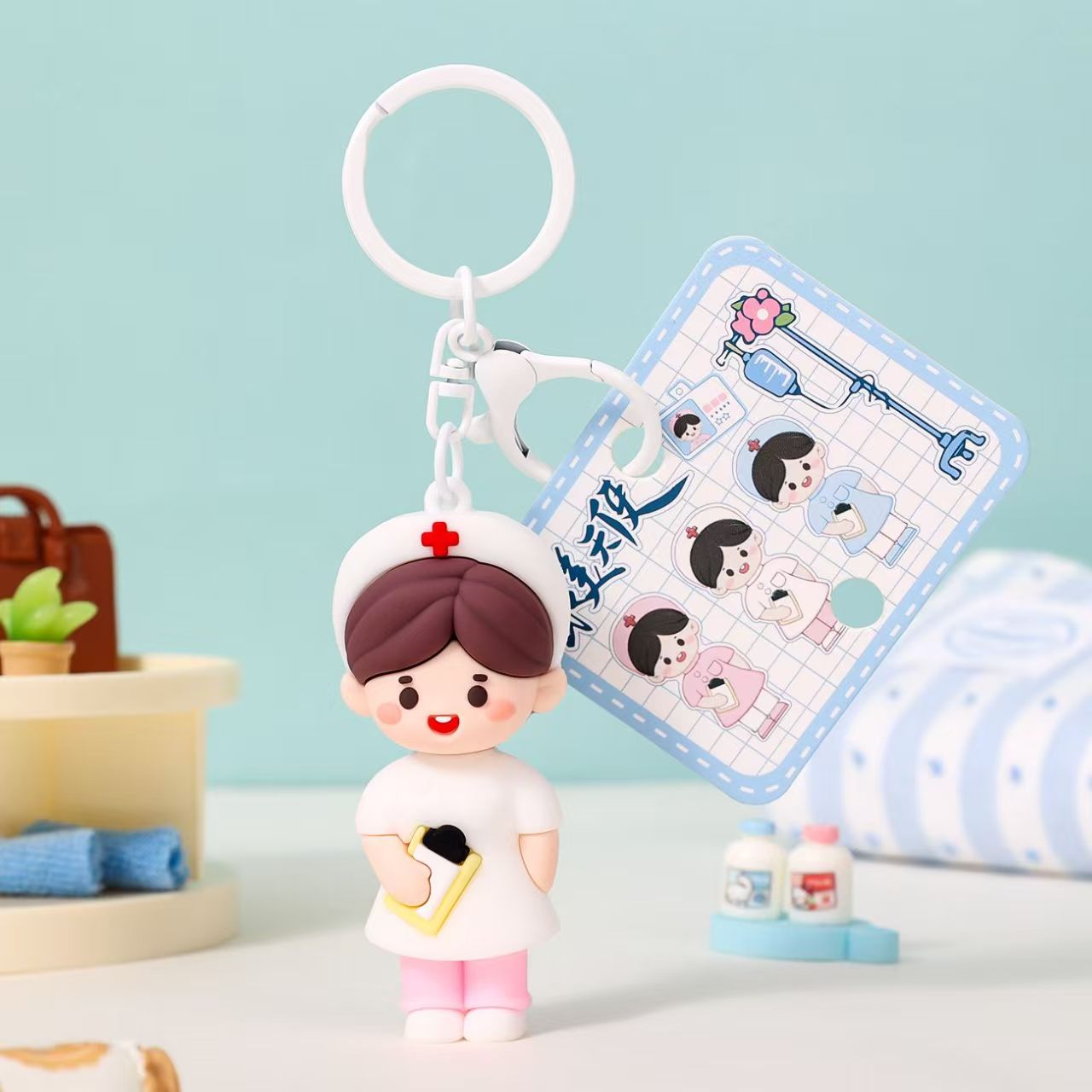 Soft silicone, nurse keychain, bag pendant, cute cartoon medical angel, 512 International Nurses Day, creative gift
