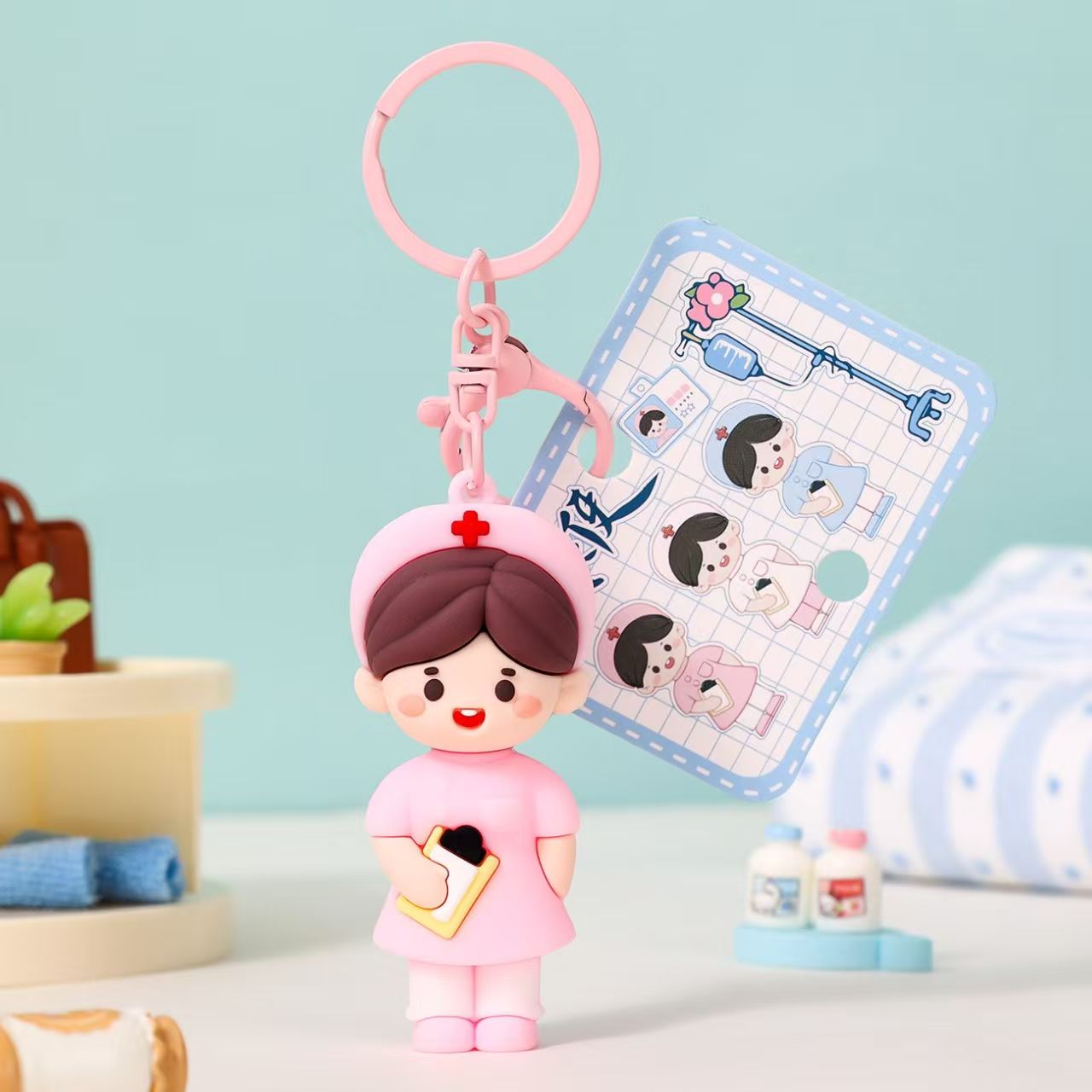 Soft silicone, nurse keychain, bag pendant, cute cartoon medical angel, 512 International Nurses Day, creative gift