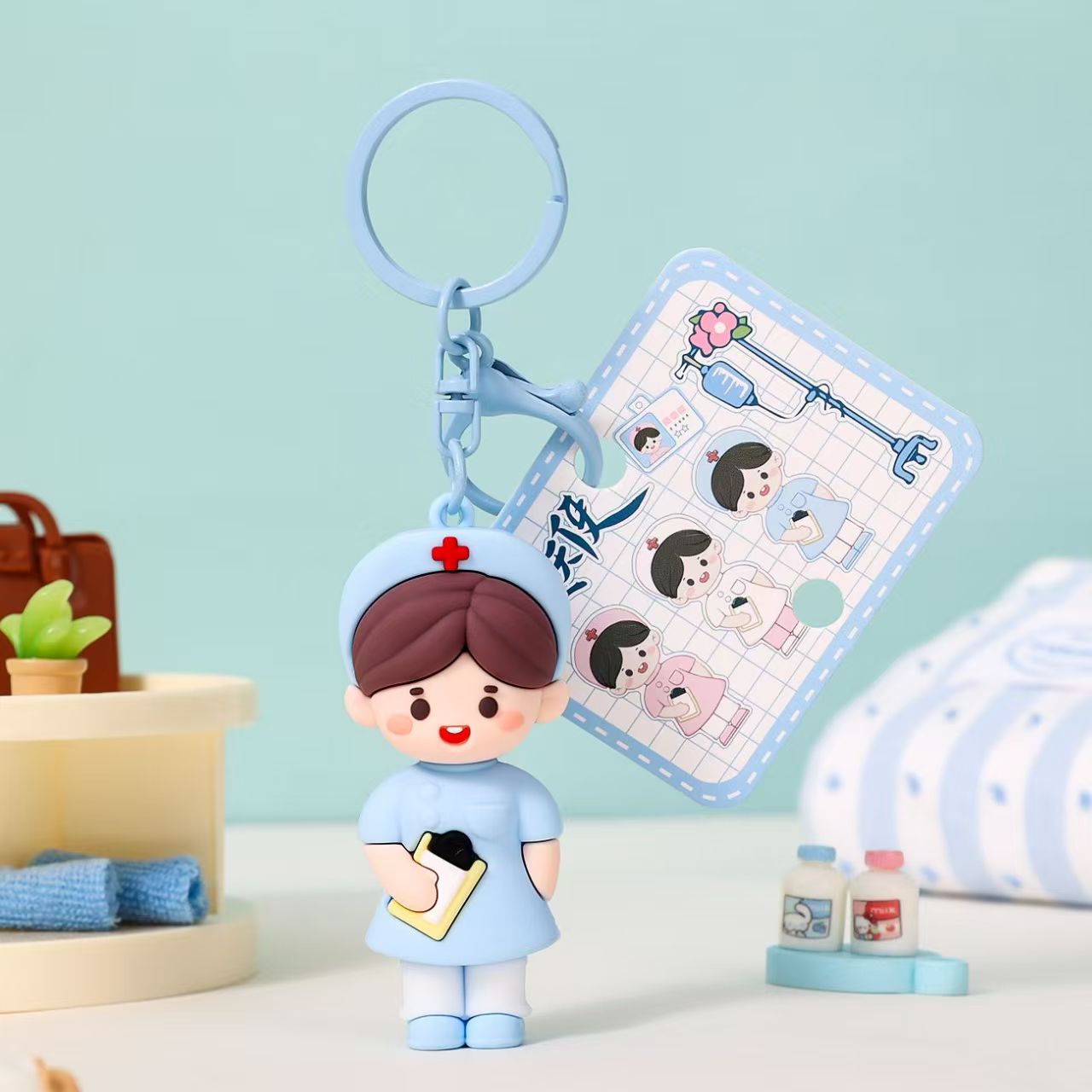 Soft silicone, nurse keychain, bag pendant, cute cartoon medical angel, 512 International Nurses Day, creative gift