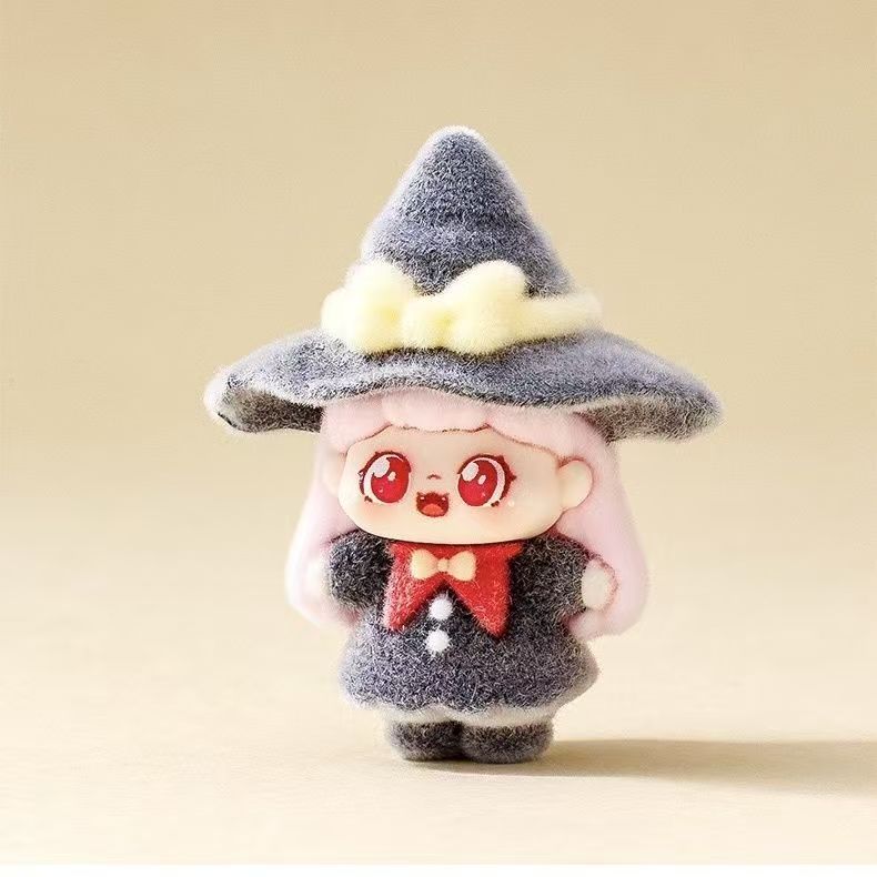 Flocked Little Witch Sweetie, Cute Mini Figurine, Cartoon Adorable Desktop Decoration