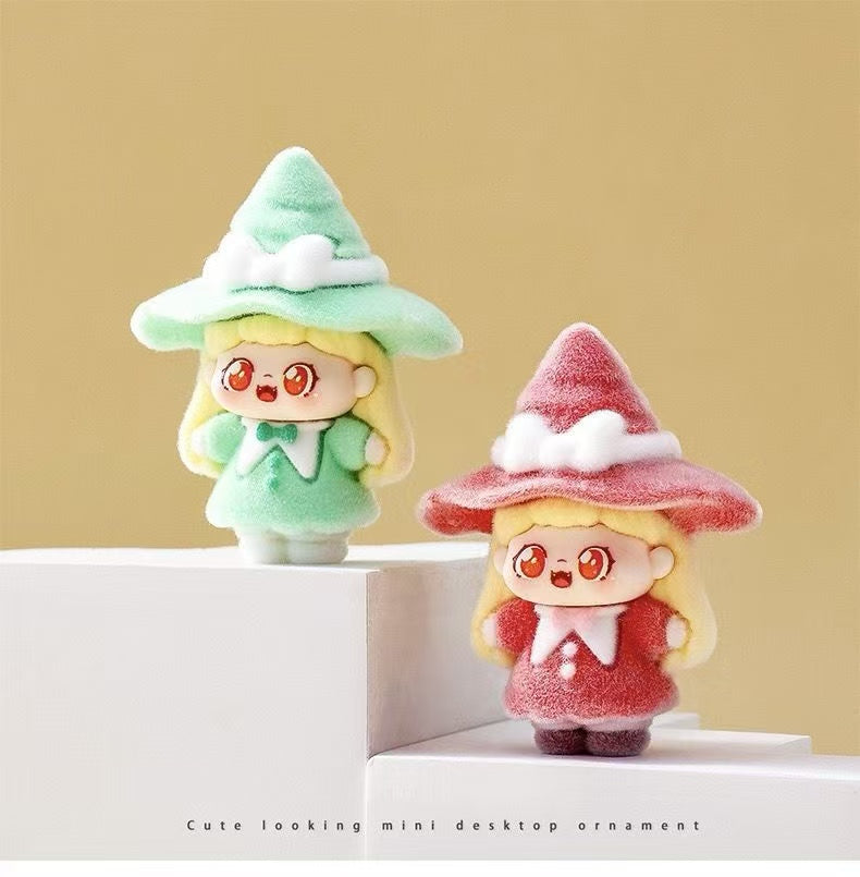 Flocked Little Witch Sweetie, Cute Mini Figurine, Cartoon Adorable Desktop Decoration