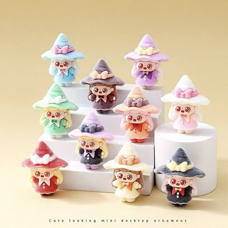 Flocked Little Witch Sweetie, Cute Mini Figurine, Cartoon Adorable Desktop Decoration
