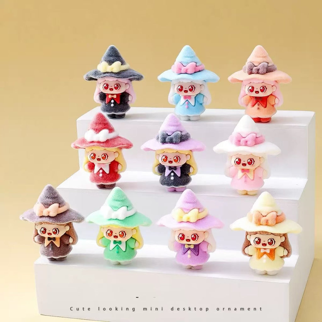Flocked Little Witch Sweetie, Cute Mini Figurine, Cartoon Adorable Desktop Decoration