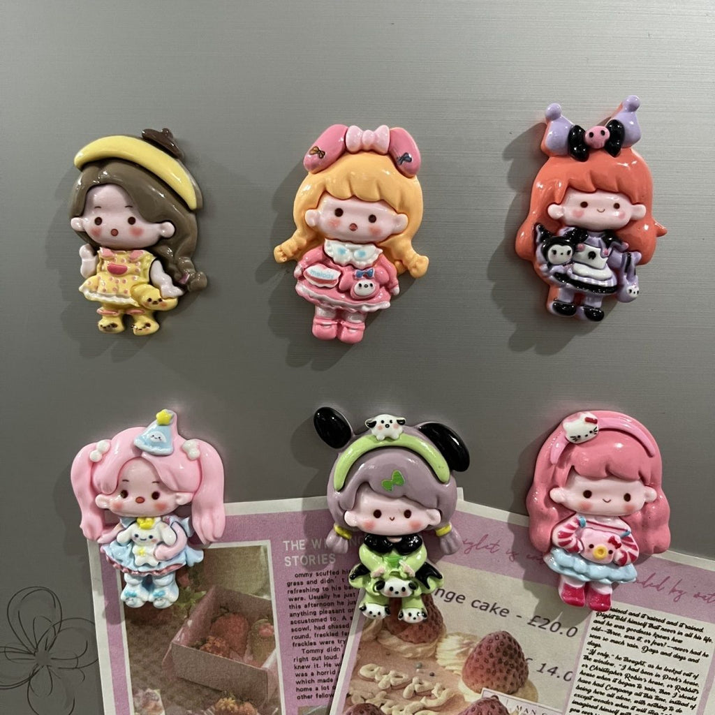 3D cute little girl magnetic refrigerator sticker 6 pcs