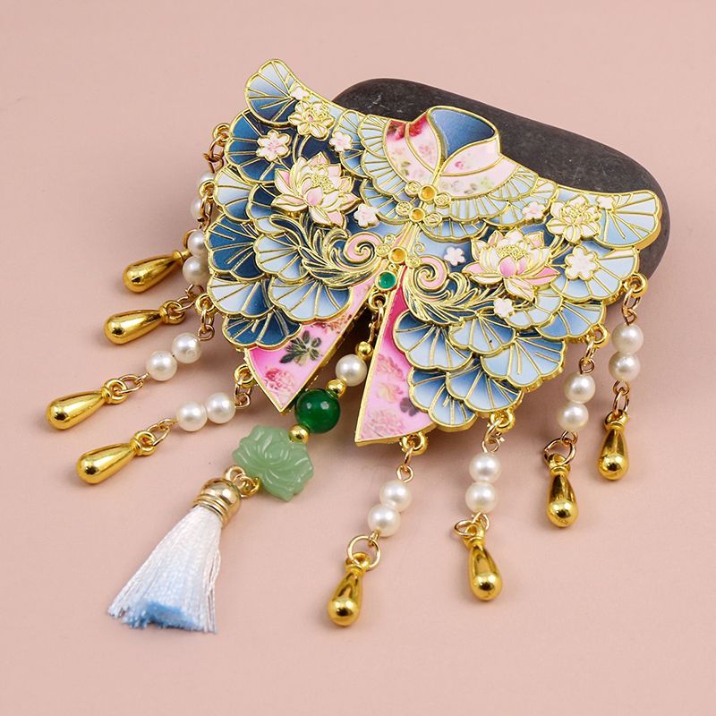 4-Color Chinese-style lotus and colorful clouds patterned shoulder cape, metal refriger magnet.