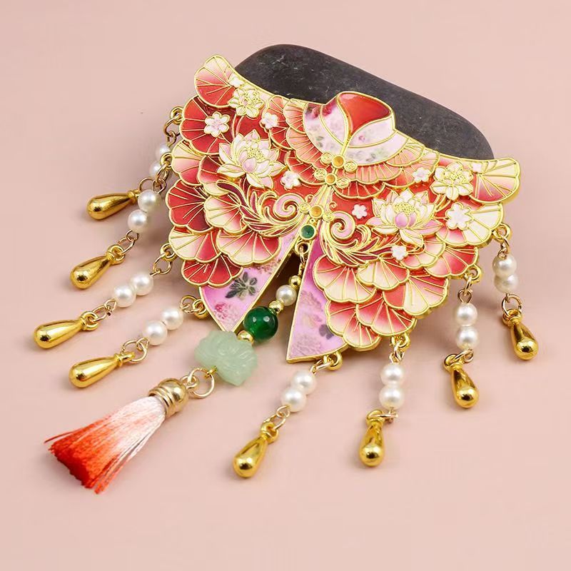 4-Color Chinese-style lotus and colorful clouds patterned shoulder cape, metal refriger magnet.
