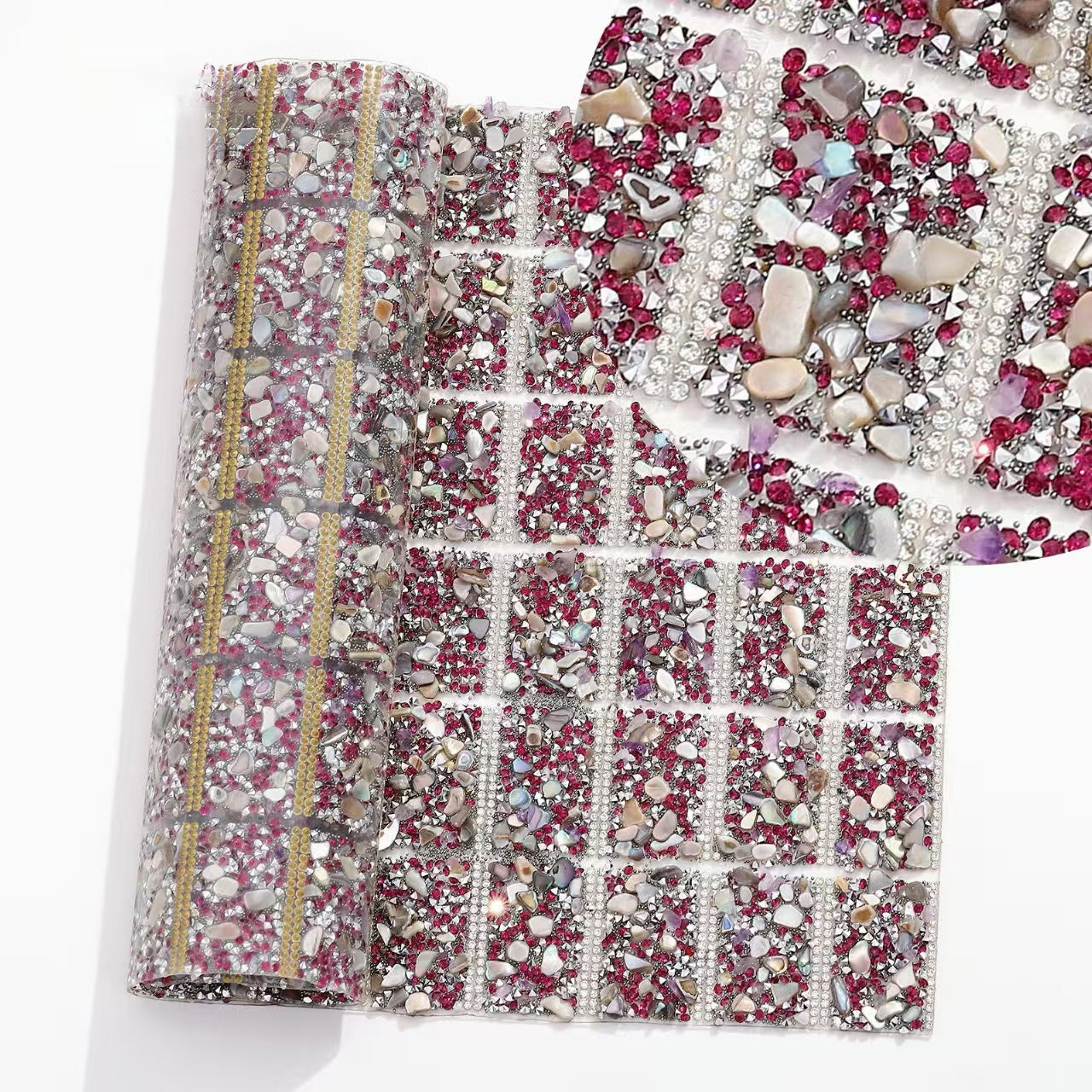 6-Color Pointed bottom rhinestone with colored gravel double-sided tape square drill piece [whole piece 24 * 40cm small square 3 * 4cm]