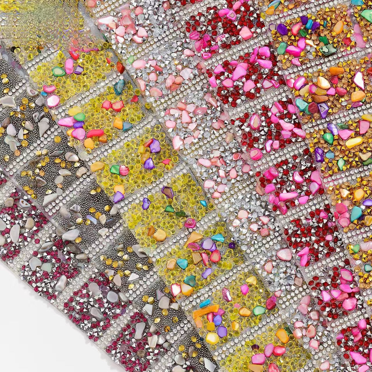 6-Color Pointed bottom rhinestone with colored gravel double-sided tape square drill piece [whole piece 24 * 40cm small square 3 * 4cm]