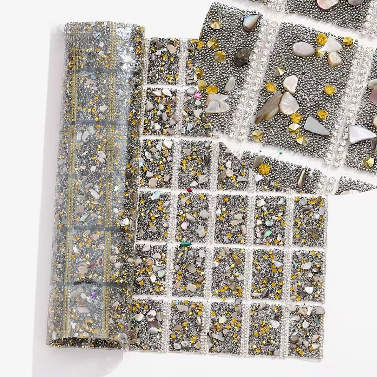 6-Color Pointed bottom rhinestone with colored gravel double-sided tape square drill piece [whole piece 24 * 40cm small square 3 * 4cm]