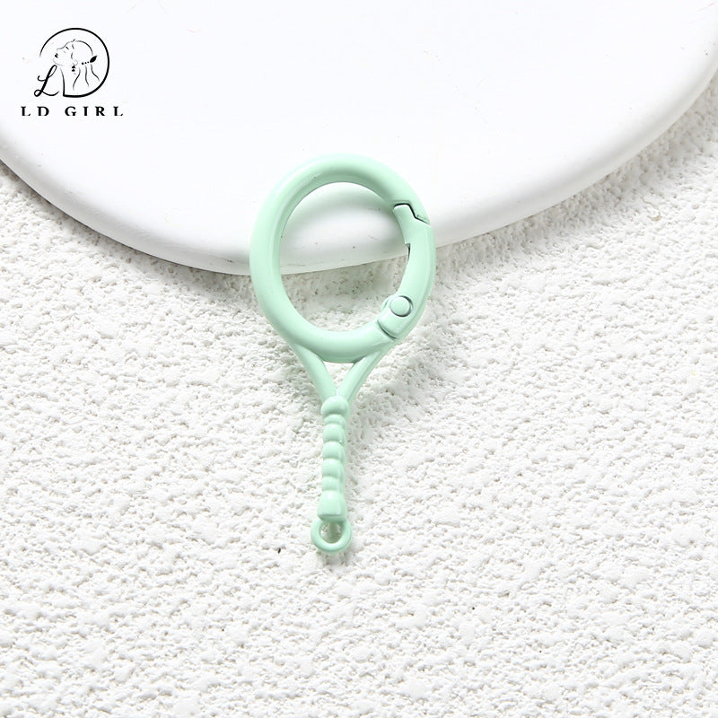 A Tennis racket spring buckle, open ring, spring ring, badminton racket keychain, DIY accessory buckle