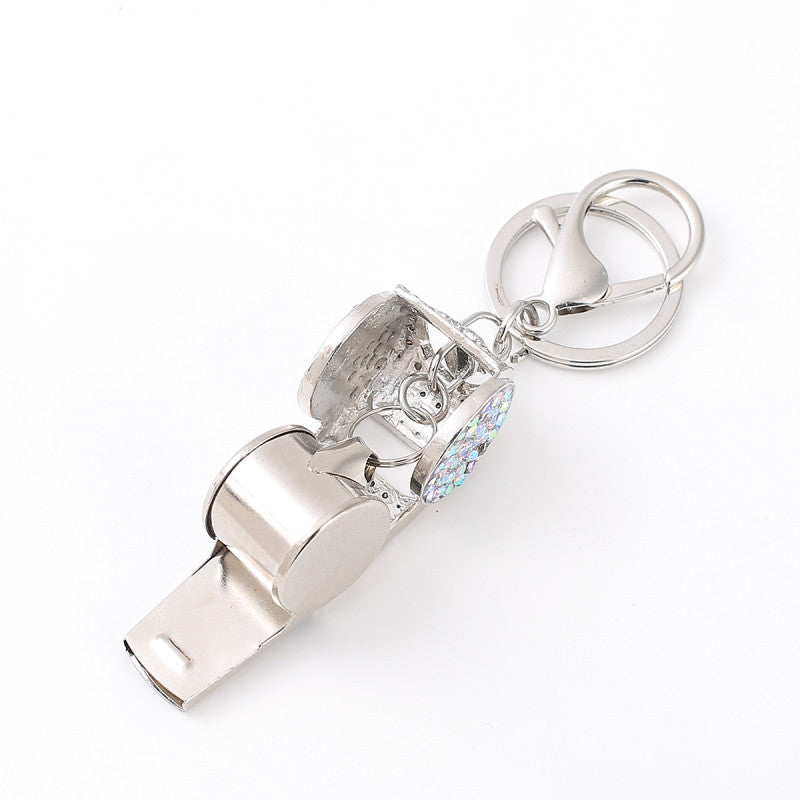 Exquisite Diamond double-layer whistle, keychain, metal crystal whistle, car pendant, keyring