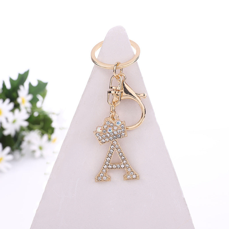 Metal Diamond letter keychain, premium key ring, rhinestone backpack charm