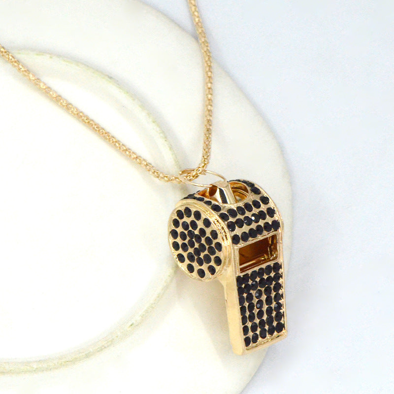 Exquisite Diamond double-layer whistle, keychain, metal crystal whistle, car pendant, keyring