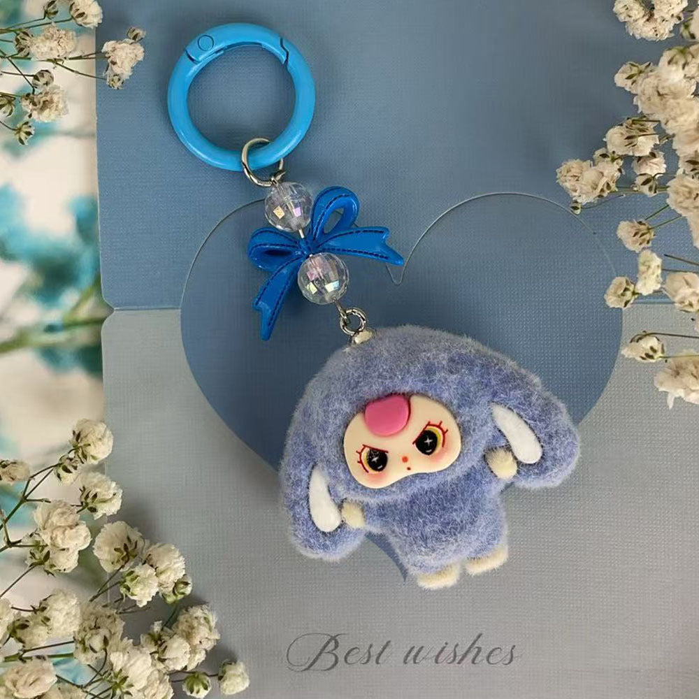 Big-eared baby three years old, flocked cartoon keychain