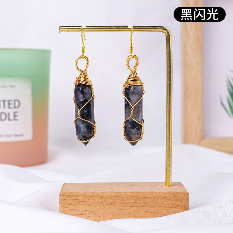 17-Color/Types, Crystal-wound double-pointed pillar earrings