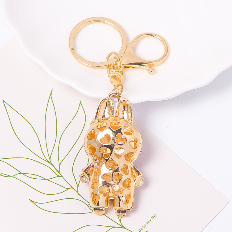 4- Color diamond rubbing cloth, metal keychain, ring, car backpack key pendant