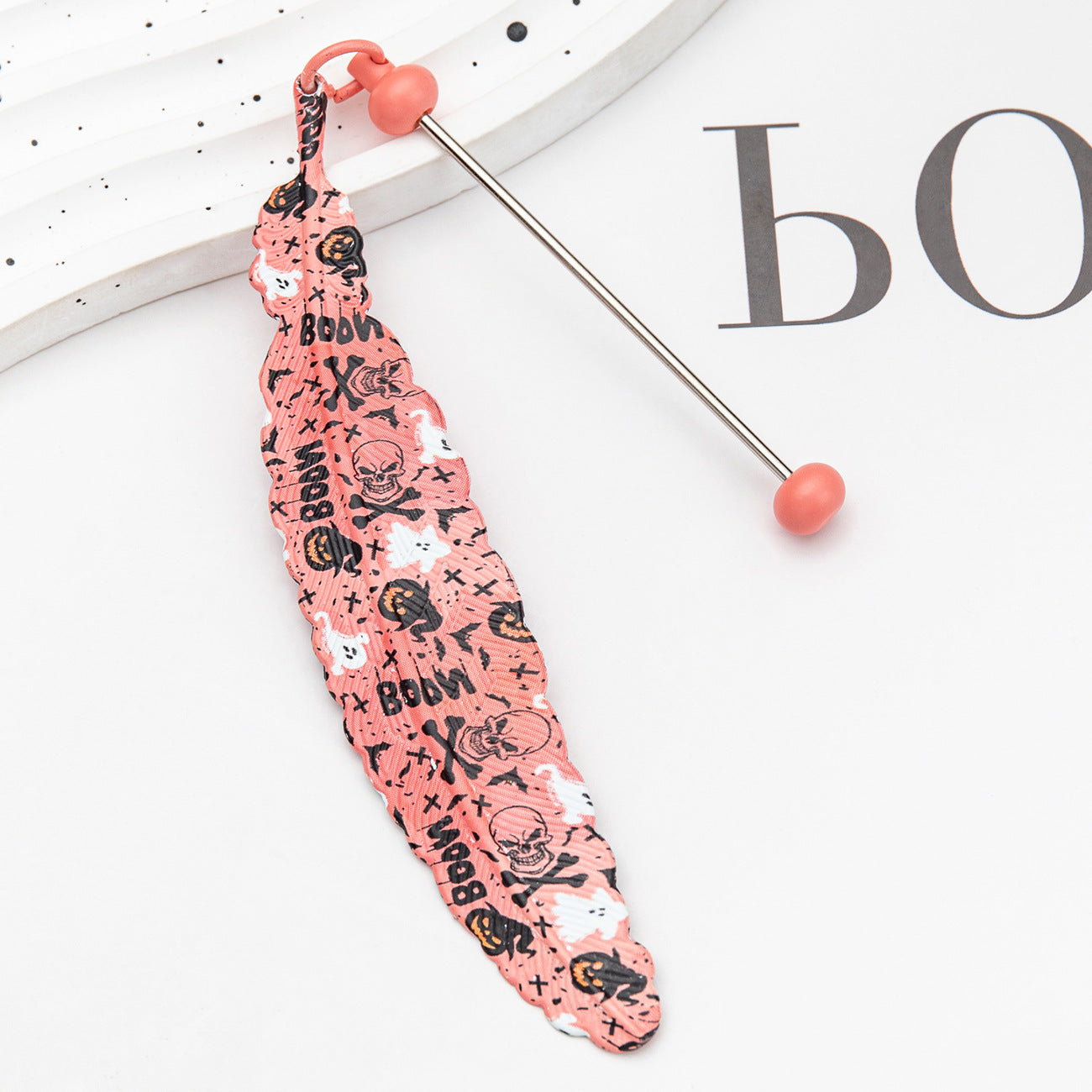 New DIY beaded feather bookmark, Christmas and Halloween metal bookmark, book page clip pendant.
