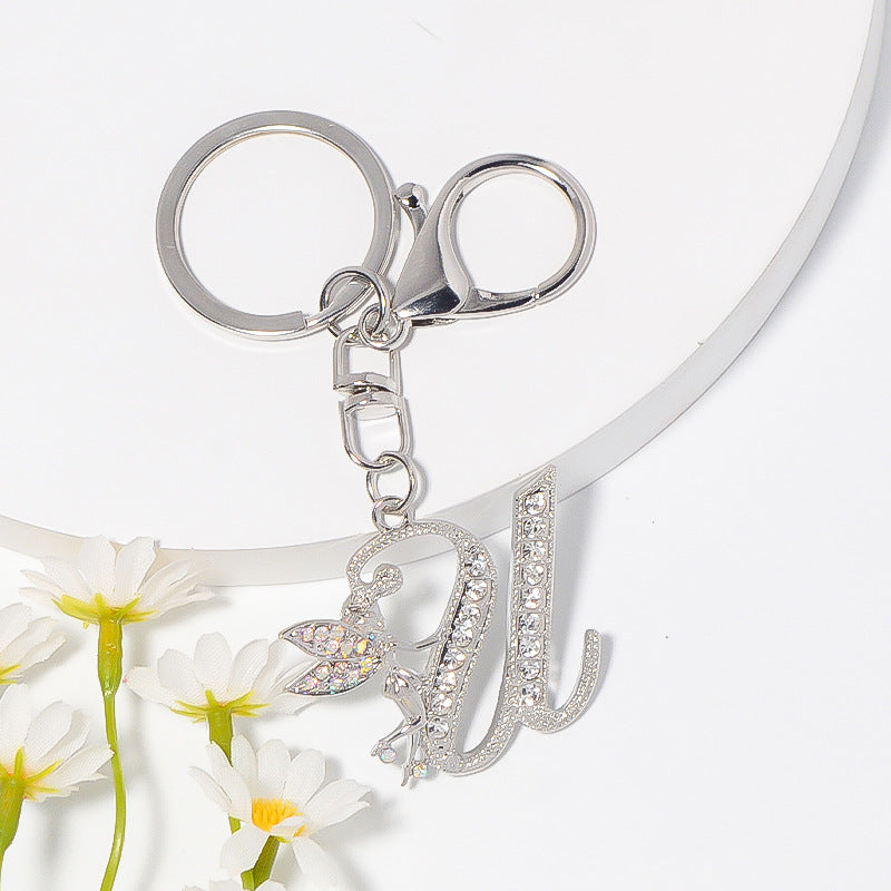 Alloy diamond English letters, key chain, little angel car key pendant