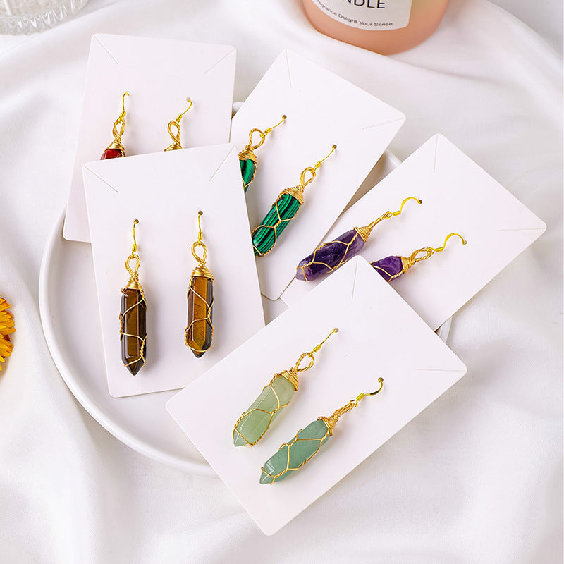 17-Color/Types, Crystal-wound double-pointed pillar earrings