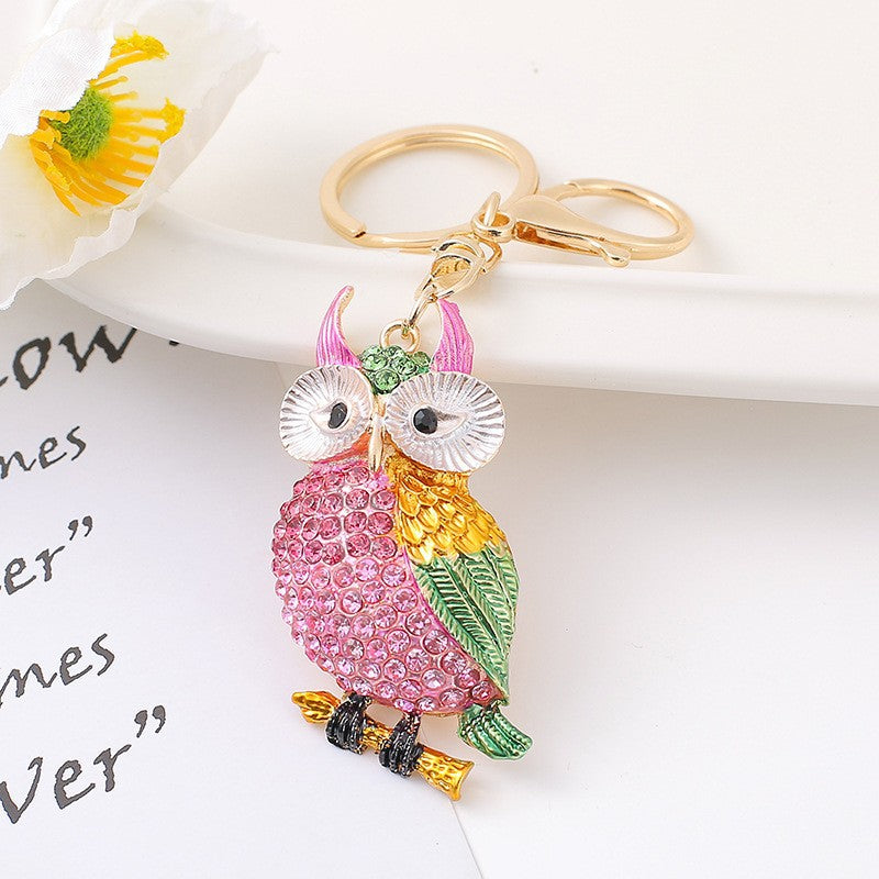 26-Color, Cartoon Owl with Diamonds, Metal Keychain