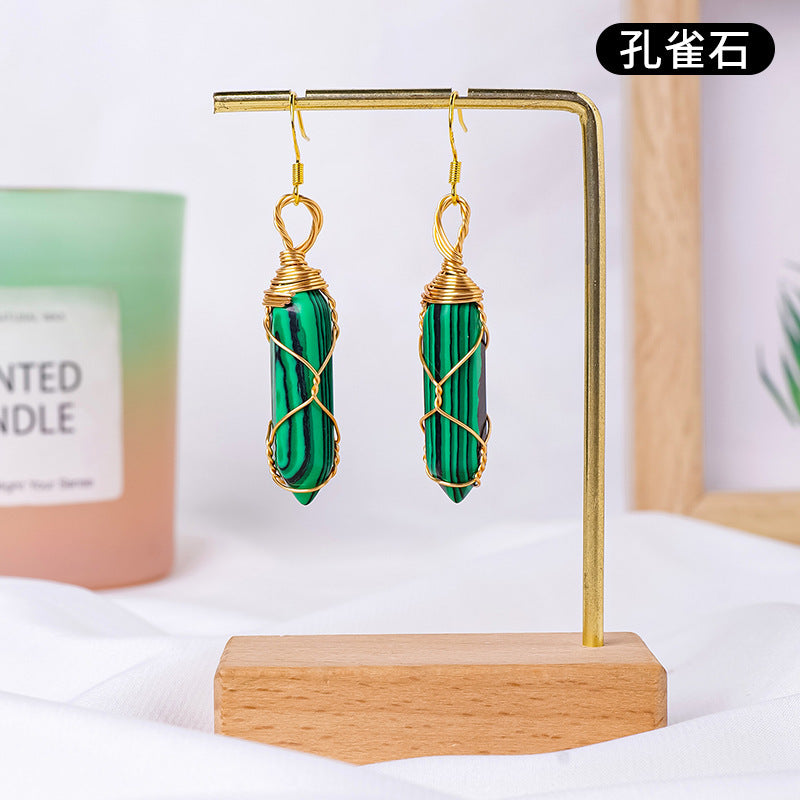17-Color/Types, Crystal-wound double-pointed pillar earrings
