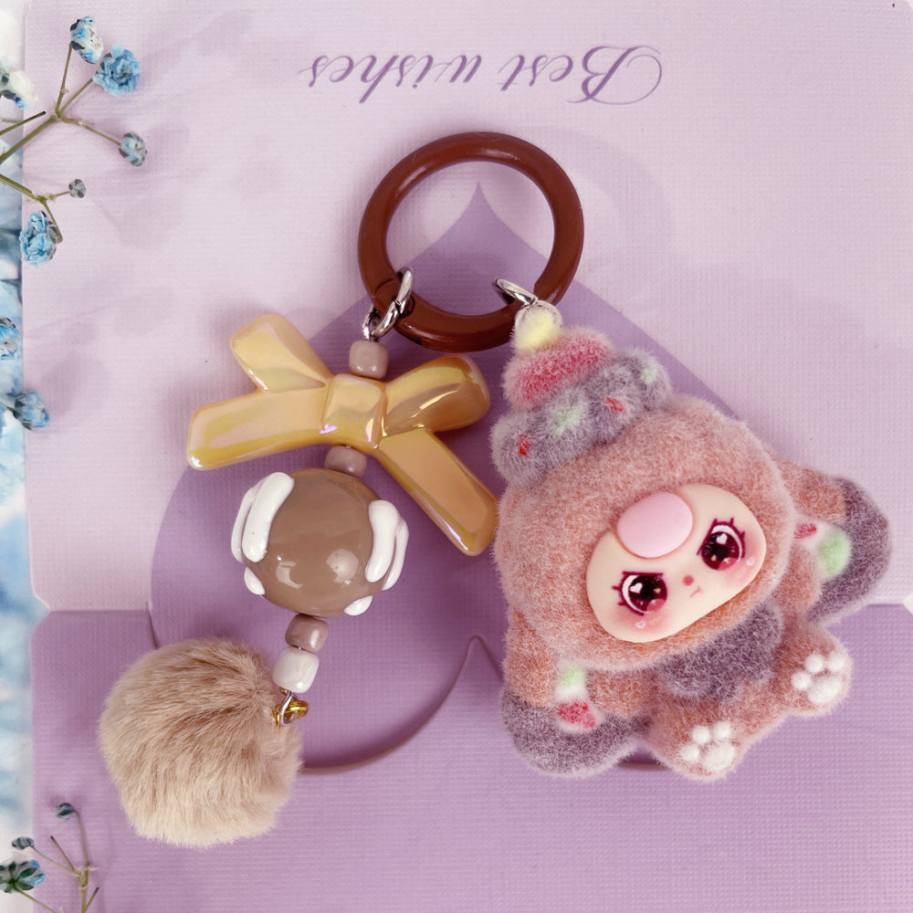 Flocking dessert three-year-old baby jewelry accessories, cartoon keychains, bag pendants