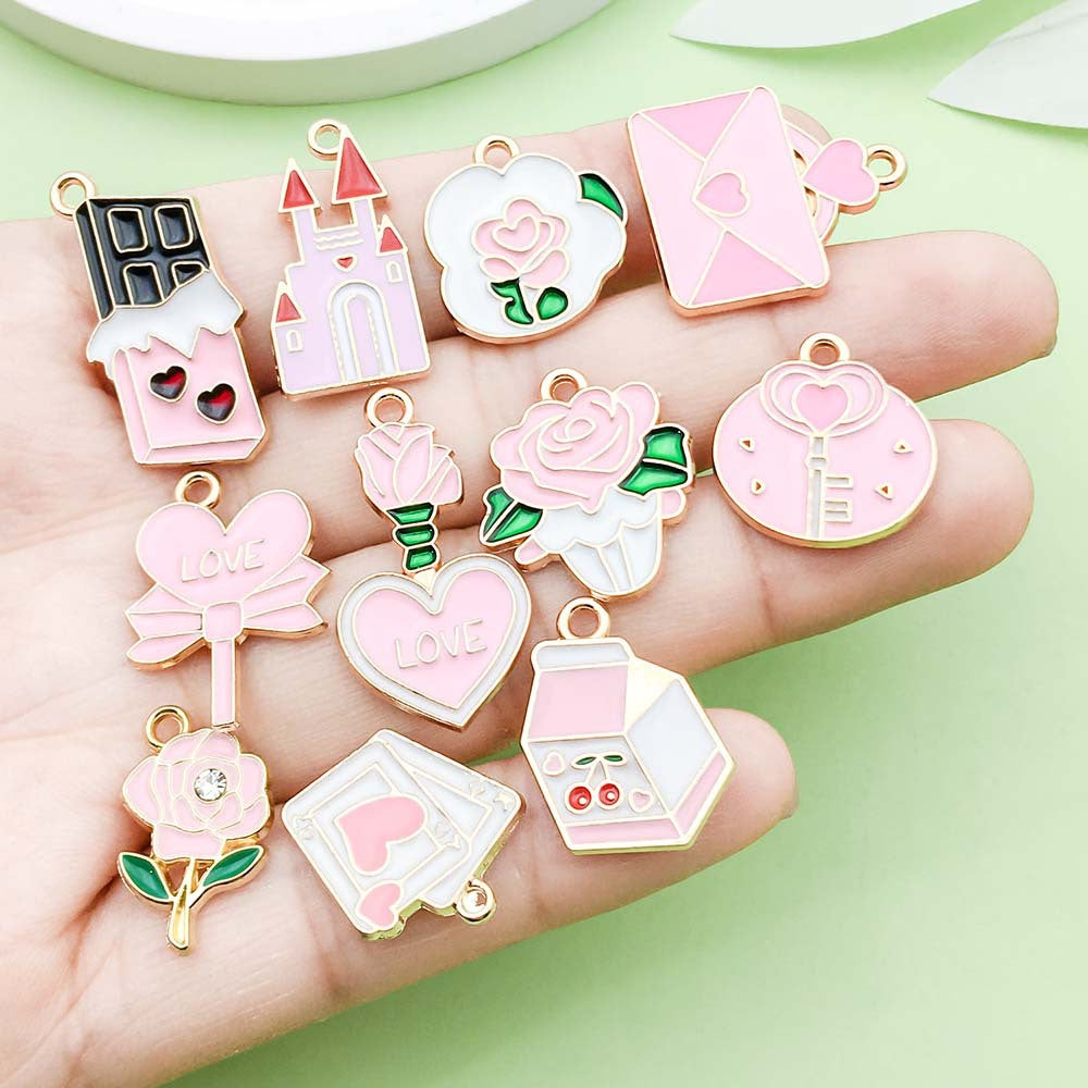 Pink gold plated enamel charm