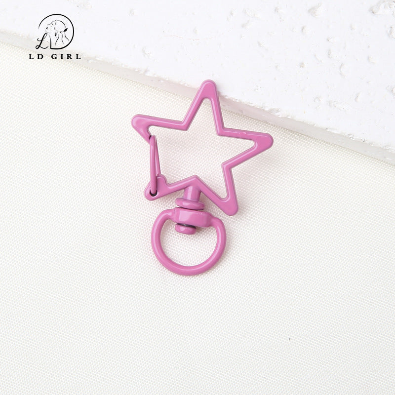 A pentagram spring buckle, colored alloy paint, keychain, DIY material