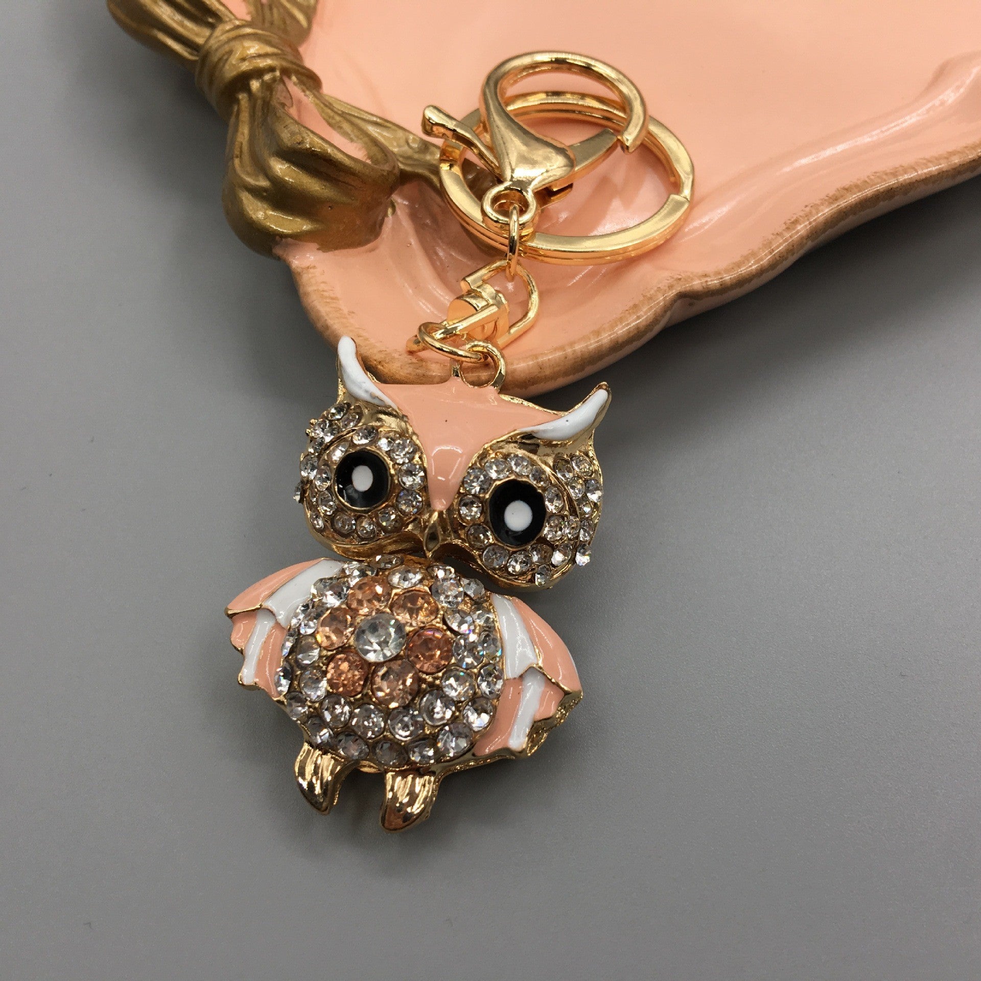 26-Color, Cartoon Owl with Diamonds, Metal Keychain