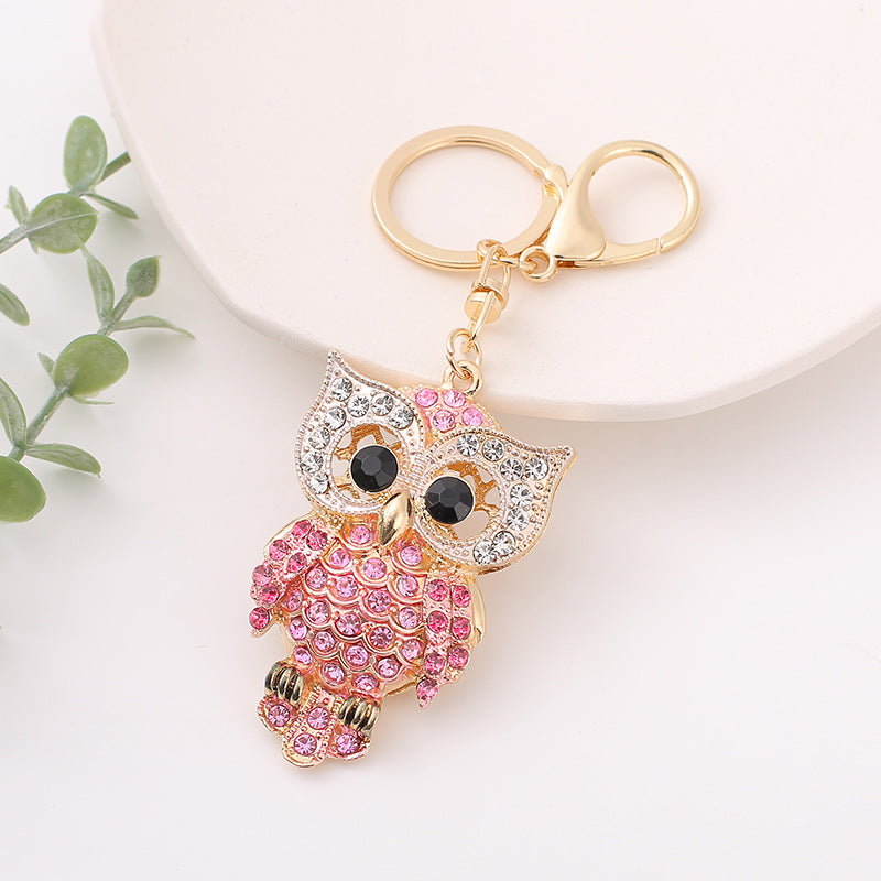 26-Color, Cartoon Owl with Diamonds, Metal Keychain