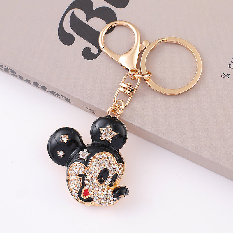 Mickey  car keychain, pendant, metal cartoon Mickey, diamond-encrusted backpack pendant.
