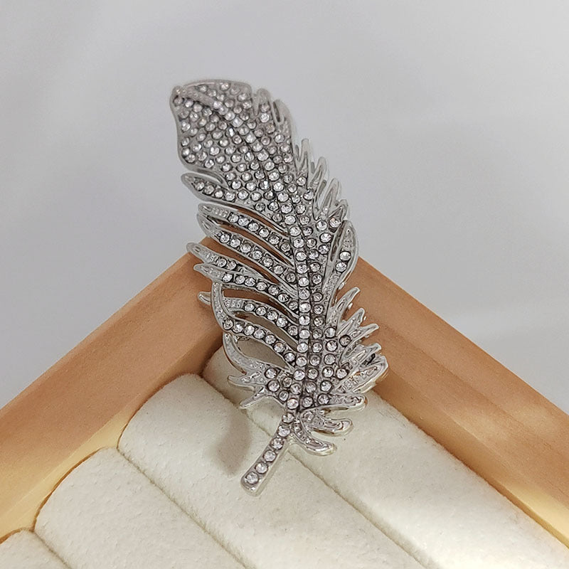 Full Diamond Feather Brooch