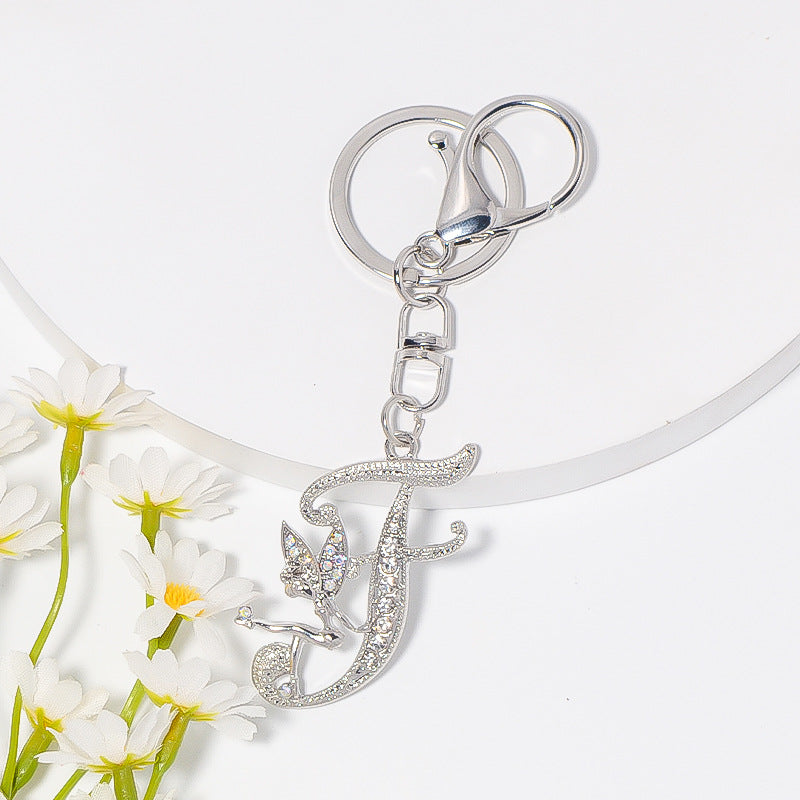 Alloy diamond English letters, key chain, little angel car key pendant