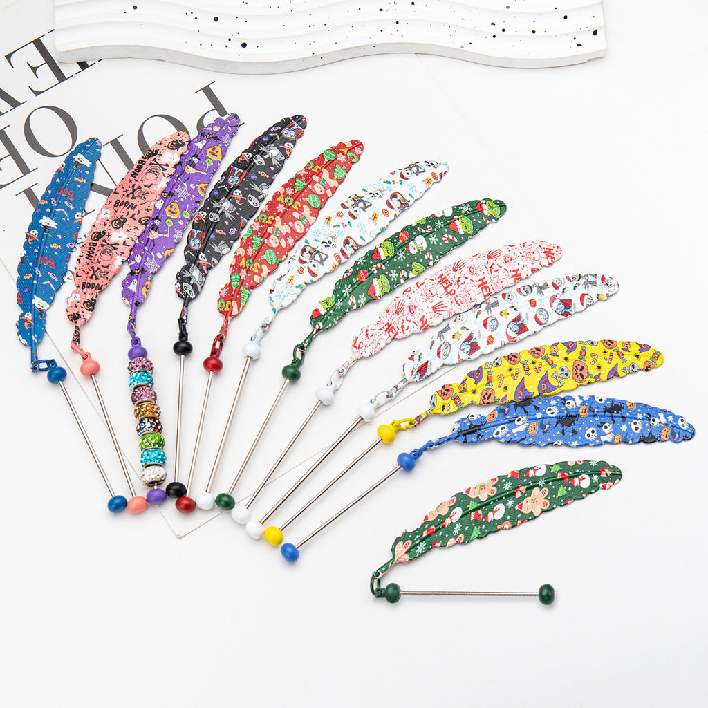 New DIY beaded feather bookmark, Christmas and Halloween metal bookmark, book page clip pendant.