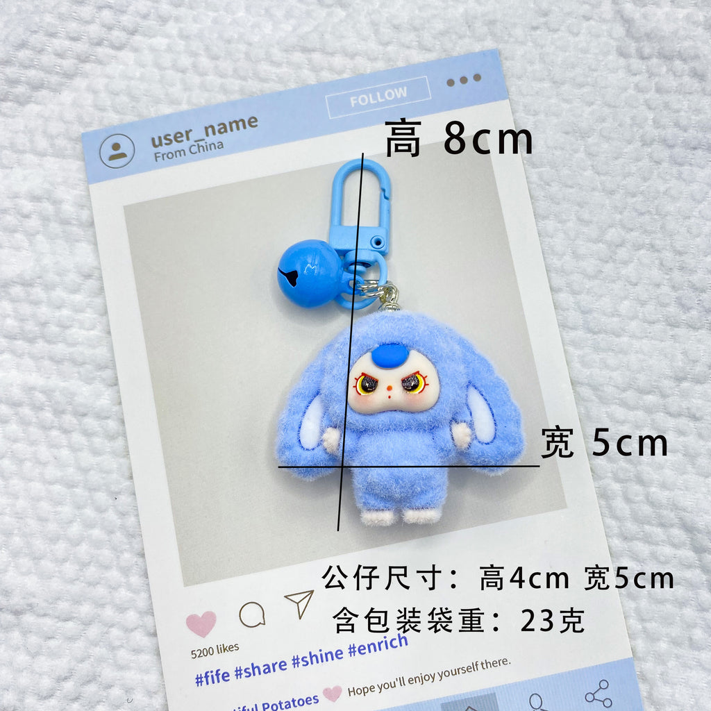 Three-dimensional flocking lop-eared rabbit, keychain pendant schoolbag