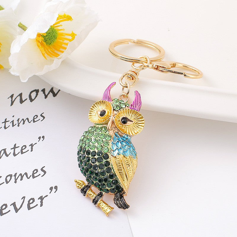 26-Color, Cartoon Owl with Diamonds, Metal Keychain